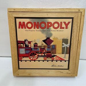 VINTAGE 2001 NOSTALGIC ALL ABOARD! MONOPOLY GAME IN WOODEN BOX
